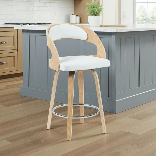 Armen Living Shelly 3-Piece Oak/White Counter Stool Set-1