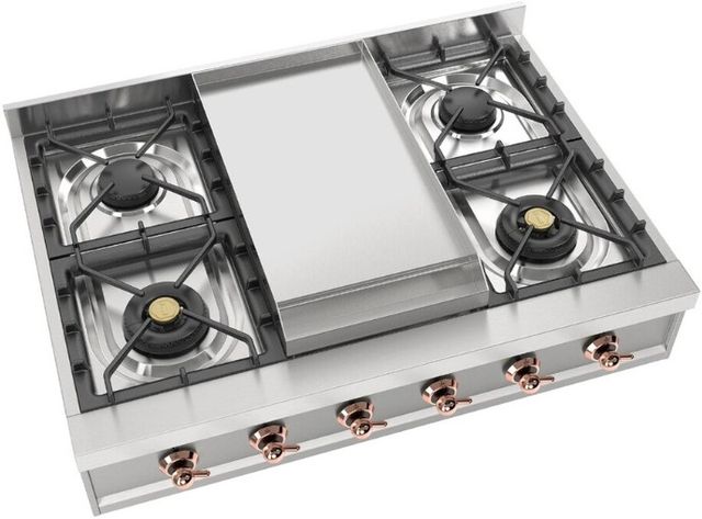 Ilve Nostalgie II 36” Stainless Steel Liquid Propane Rangetop with 6 Burners, Griddle and Copper Trim-2