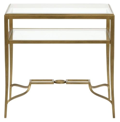 Magnussen Home® Lorena Glass Top Rectangular End Table with Burnished Brass Base-2