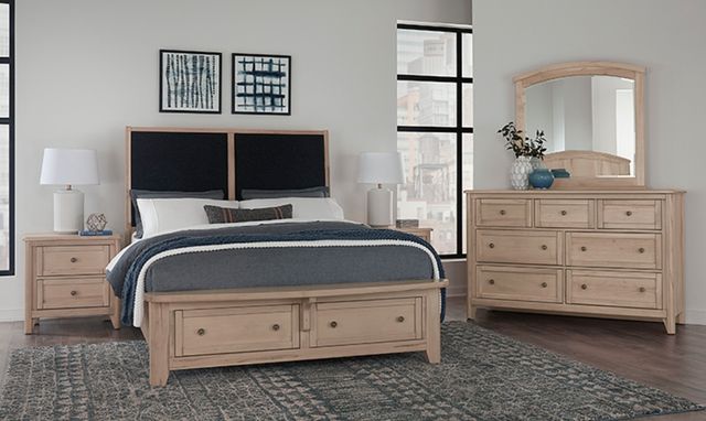 Vaughan-Bassett Woodbridge Black/Clear Maple California King Upholstered Panel Bed-1