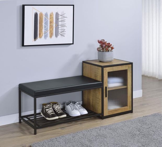 Coaster® Martino Black/Mango Shoe Storage Entryway Bench with Cabinet-1