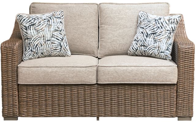 Signature Design by Ashley® Laguna Heights Beige/Gray Fabric/Resin Wicker Outdoor Loveseat-2