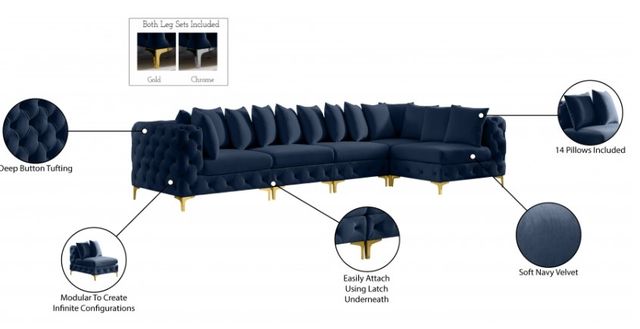Meridian Furniture Tremblay 5-Piece Navy Modular Sectional Set-3