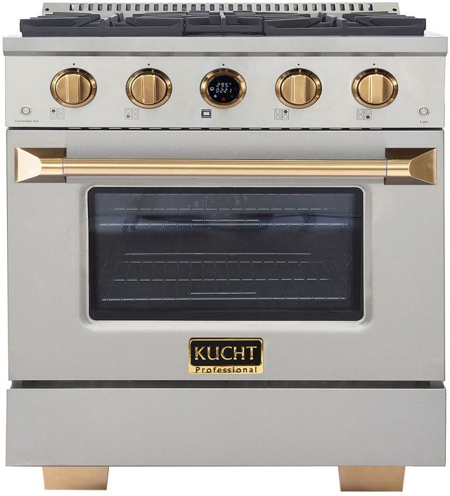 Kucht Professional KX Series 30" Stainless Steel Pro Style Dual Fuel Range with Gold Accents and Kucht Horus Thermostat-0