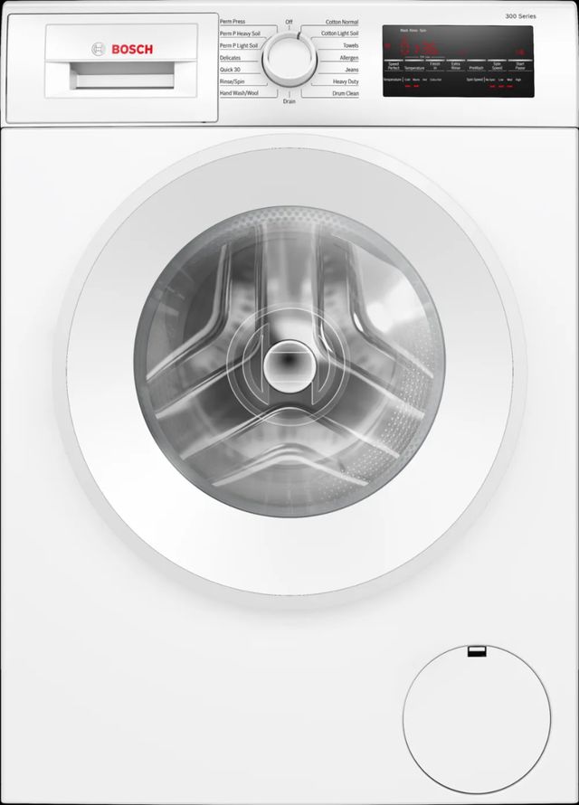 Bosch 300 Series White Front Load Washer & Electric Dryer Laundry Pair-1