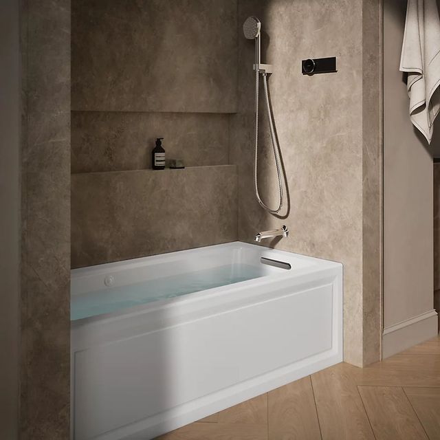 KOHLER® Archer® White 60" x 30" Alcove Heated BubbleMassage™ Air Bath and Whirlpool with Integral Apron - Right Drain-1