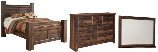 Signature Design by Ashley® Quinden 3-Piece Dark Brown Queen Poster Bed Set-0