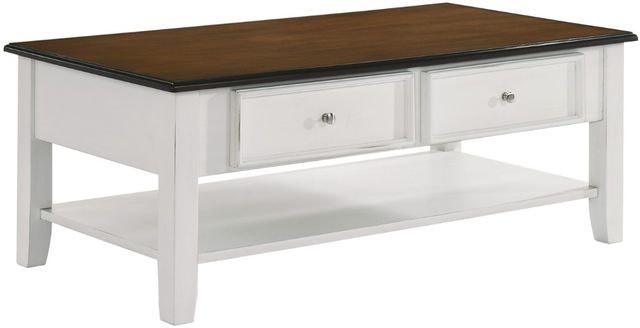 New Classic® Home Furnishings Evander Cream Coffee Table with Brown Top -0