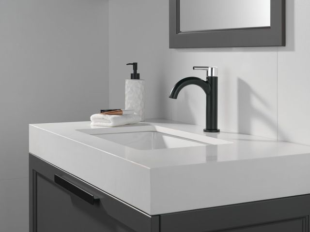Delta Nicoli® Matte Black/Chrome Single Handle Bathroom Faucet with Drain-3