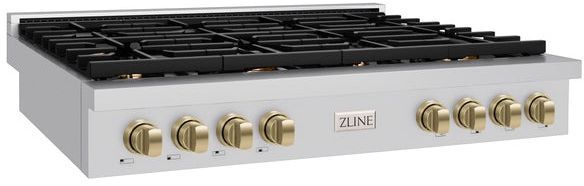 ZLINE Paramount Autograph Edition 48" Stainless Steel Gas Cooktop with Champagne Bronze Accents-1