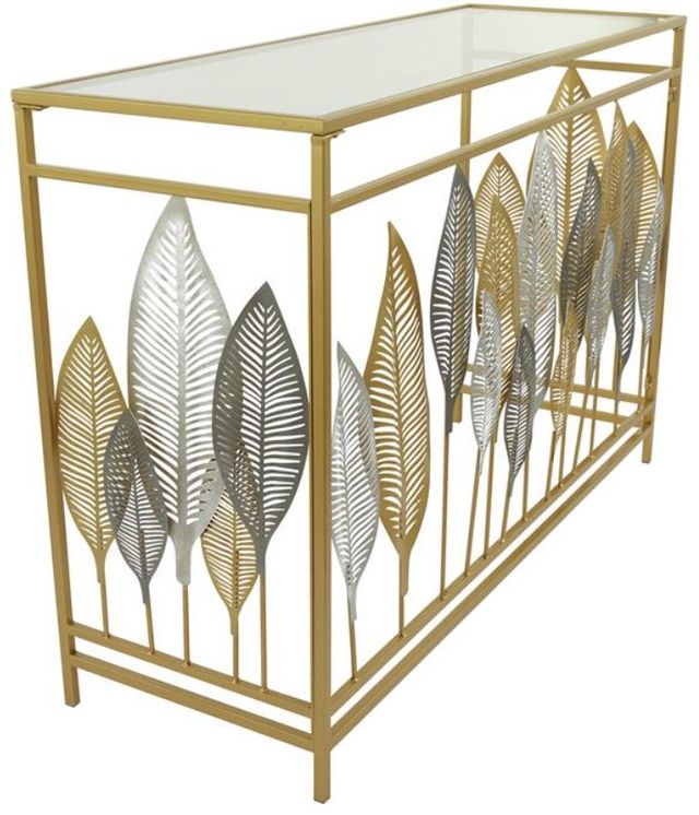 Deco Marche Glass Top Console Table with Gold/Silver Leaf Base-1
