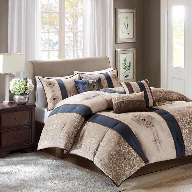 Olliix by Madison Park 7 Piece Navy King Donovan Jacquard Comforter Set-1