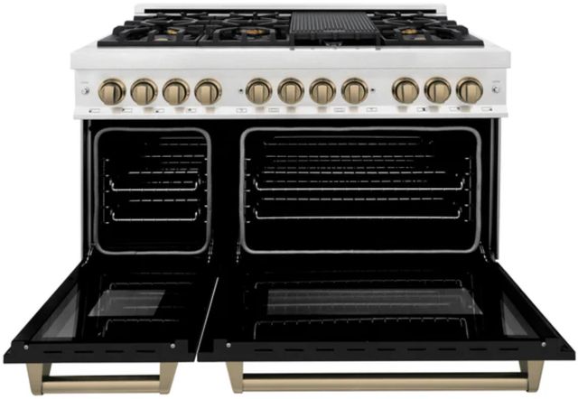 ZLINE Autograph Edition 48" Satin Stainless Steel Pro Style Dual Fuel Range with Black Matte Door-1