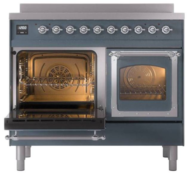 Ilve® Nostalgie II Noblesse 40'' Blue Gray Pro Style Induction Range with Chrome Trim-3