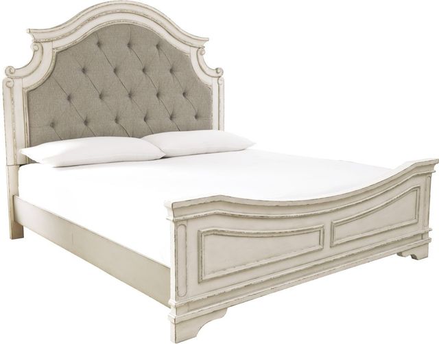 Signature Design by Ashley® Realyn 4-Piece Chipped White King Upholstered Panel Bed Set-1