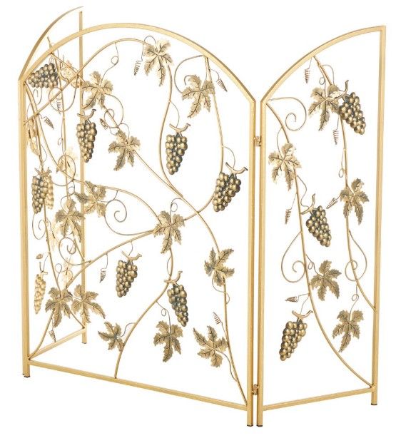 Deco Marche Gold Fruit Foldable 3-Panel Fireplace Screen with Leaf Accent-1
