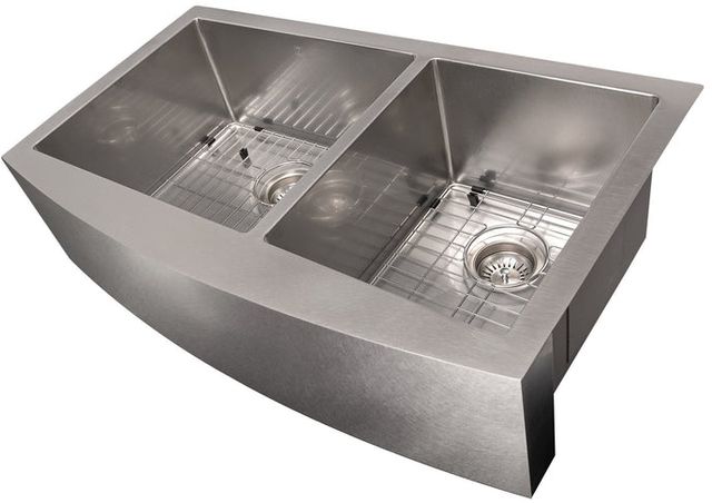 ZLINE Courchevel 36" Satin Stainless Steel Farmhouse Apron Mount Double Bowl Kitchen Sink with Bottom Grid-2