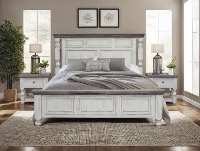 International Furniture Direct Stone White Eastern King Panel Bed-1