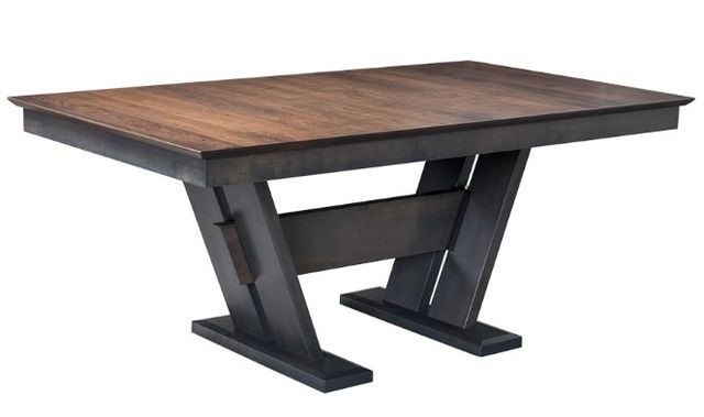 Country View Woodworking Customizable McKenzie Cherry Top 48" Dining Table with 4-Leaves and Brown Maple Base-0