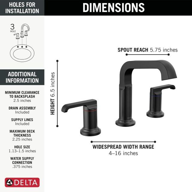 Delta Tetra™ Matte Black 2-Handle Widespread Bathroom Faucet-3