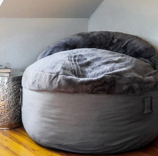 CordaRoy's® Nest Charcoal Bunny Fur Queen Adult Bean Bag Chair-2