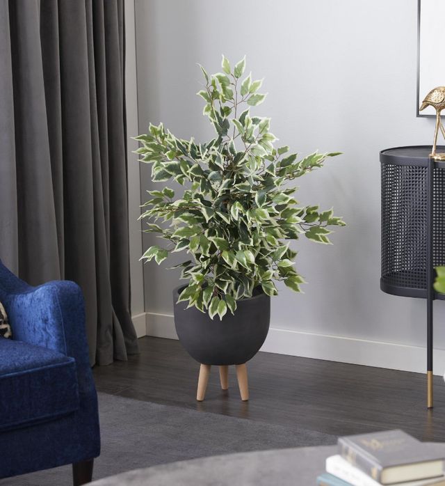 Deco Marche Green Faux Foliage Ficus Artificial Tree with Realistic Leaves and Black Plastic Pot-3