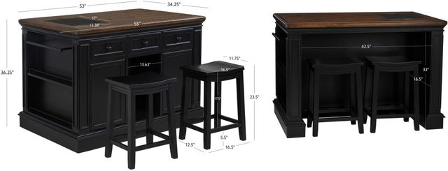 Powell® Penda Black Kitchen Island with Stools-2