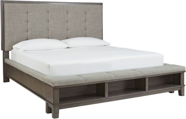 Benchcraft® Hallanden Gray California King Upholstered Panel Storage Bed-0