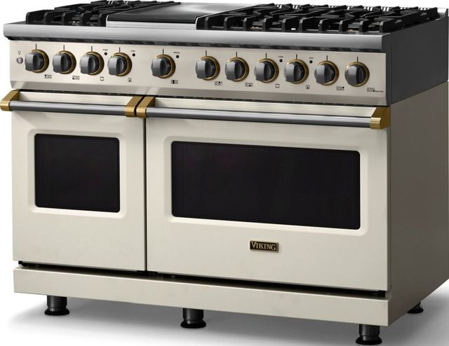 Viking® 5 Series 48" Pure White Pro Style Dual Fuel (NG) Range with Brushed Brass Trim-3