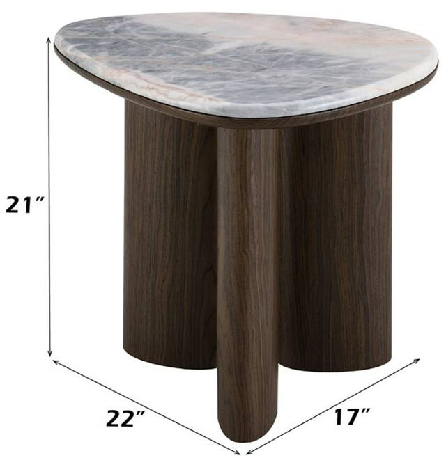 ACME Furniture Hanale Natural Marble Top End Table with Brown Legs-2