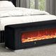 Furniture of America® Elnath Black Bench with Visual Wood Log Fireplace-2