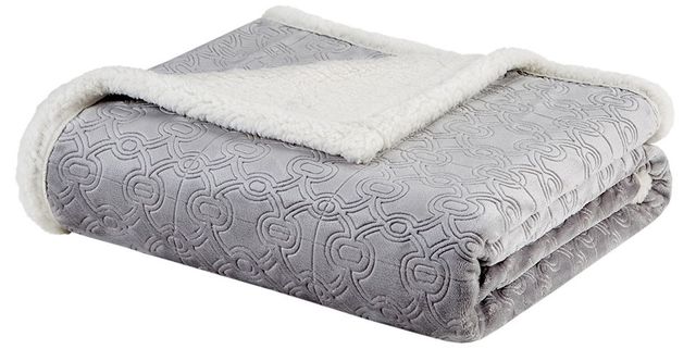Olliix by Madison Park Elma 1 Grey Oversized Textured Plush Throw-0
