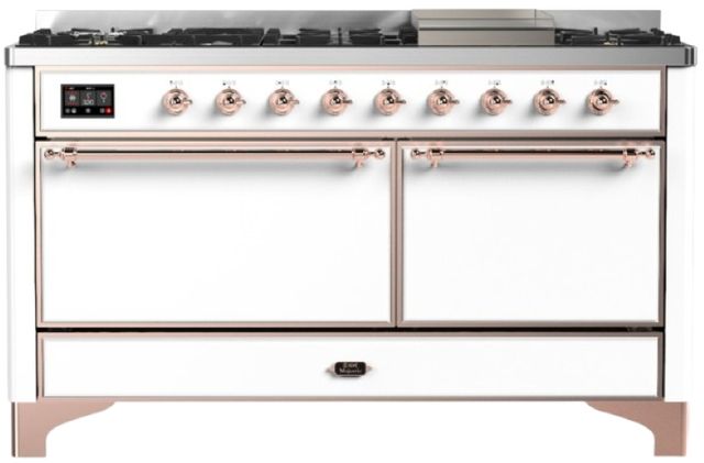 Ilve® Majestic III 60" White Pro Style Dual Fuel Liquid Propane Range with Solid Door and Copper Trim-0