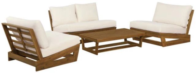 Linon Bluffton 4-Piece White/Natural Wooden Outdoor Conversation Set-0