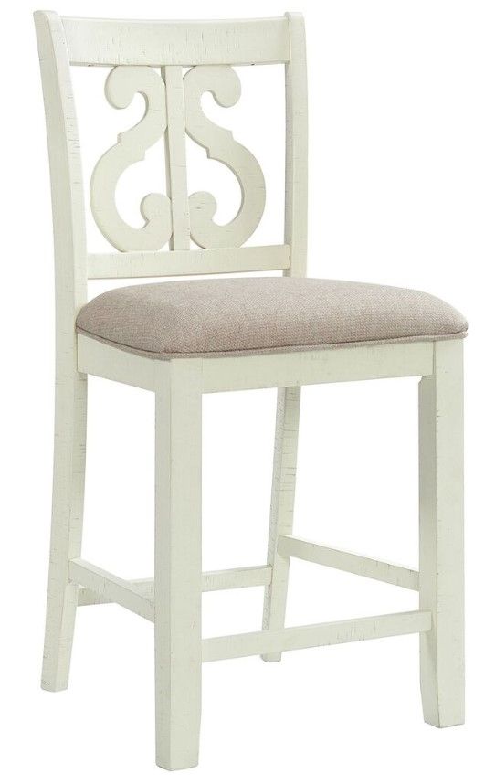 Elements International Stone White Swirl Back Counter Side Chair Bob