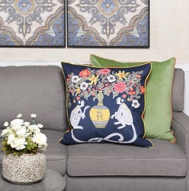Stylecraft Tinck Dark Blue/Velvet Throw Pillow-3