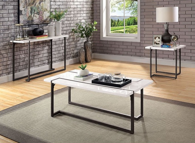 Furniture of America® Izar White Coffee Table with Gun Metal Base -3