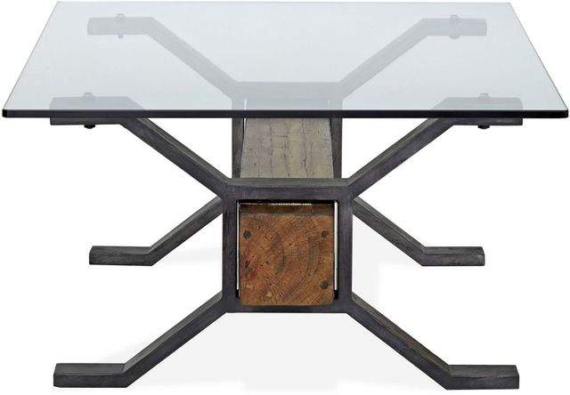 Magnussen Home® Sawyer Glass Top Cocktail Table with Toasted Nutmeg Iron Base-2
