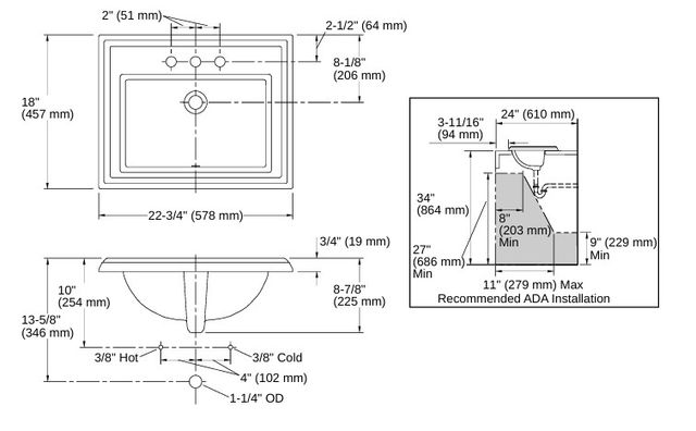 Kohler Memoirs® Stately Dune 22.75" Centerset Rectangular Drop-In Bathroom Sink-1