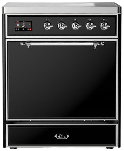 Ilve® Majestic III 30" Glossy Black Pro Style Induction Range with Solid Door and Chrome Trim-0