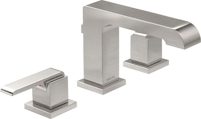 Delta Ara® Stainless 2-Handle Widespread Bathroom Faucet with Drain-0