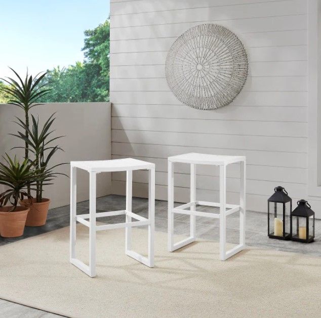 Linon Alora 2-Piece White Aluminum Outdoor Barstool Set-1