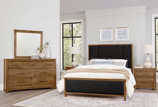 LM Co Home By Vaughan-Bassett Crafted Cherry by Ben & Erin Napier Black/Medium Cherry King Upholstered Panel Bed-1