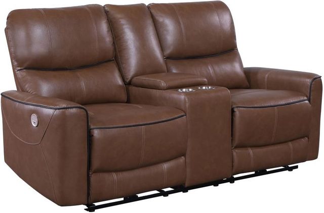 Coaster® Greenfield Saddle Brown Power Reclining Loveseat with Console-0