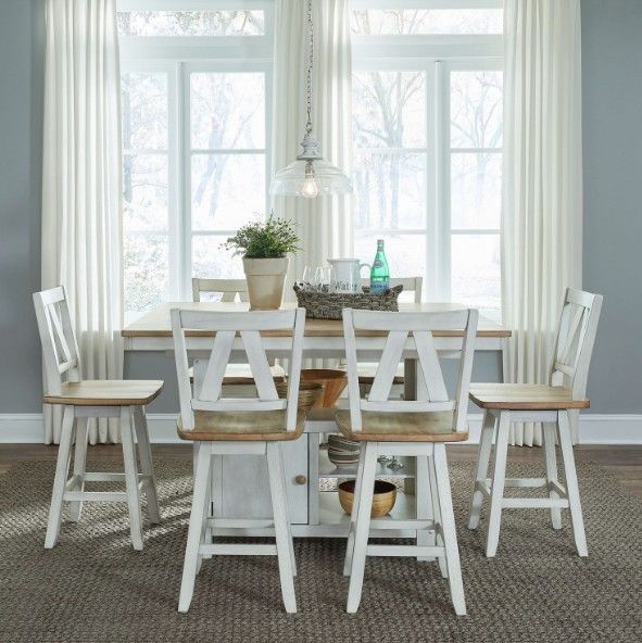 Liberty Furniture Lindsey Farm 7-Piece Sandstone/Weathered White Gathering Table Set-1