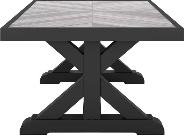 Signature Design by Ashley® Beachcroft Light Gray Outdoor Aluminum/Porcelain Cocktail Table with Black Base-2