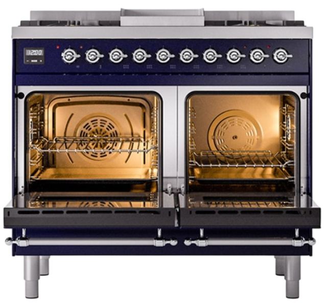 Ilve® Nostalgie II Noblesse 40'' Midnight Blue Pro Style Dual Fuel Range with Chrome Trim-1