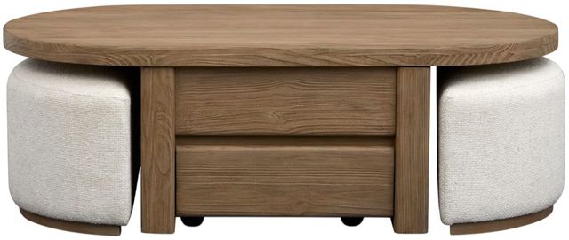Magnussen Home® Hayden 3-Piece Golden Oat Lift Top Storage Cocktail Table with Upholstered Stools Set-2
