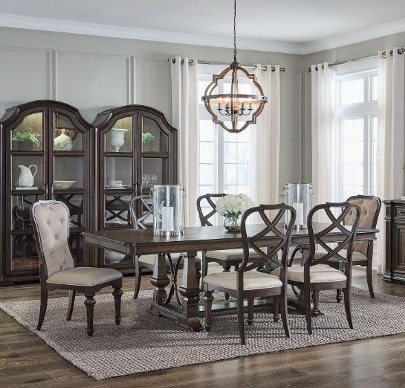 Liberty Furniture Provence Park 7-Piece Chateau Brown/Cream Alternate Trestle Dining Table Set-1