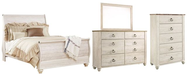 Signature Design by Ashley® Willowton 4-Piece Whitewash Queen Sleigh Bed Set-0